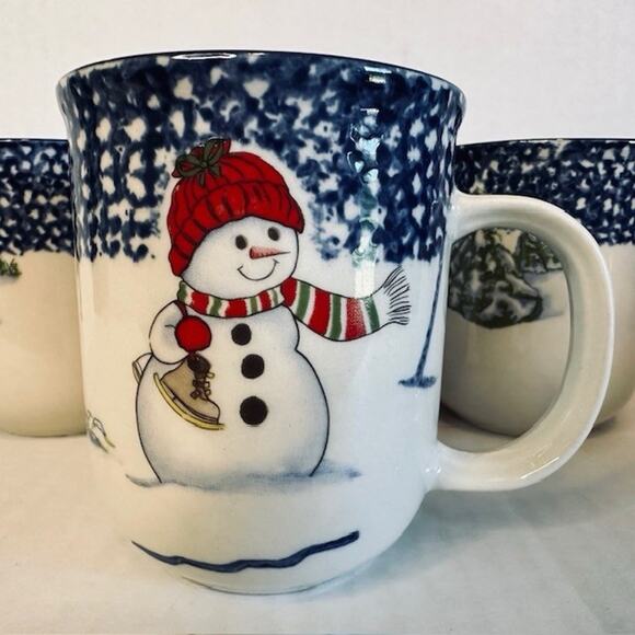 Thomson Snowman, Mug set of 4, Blue Speckles On Half, Snowman/Center Christmas - Picture 7 of 10